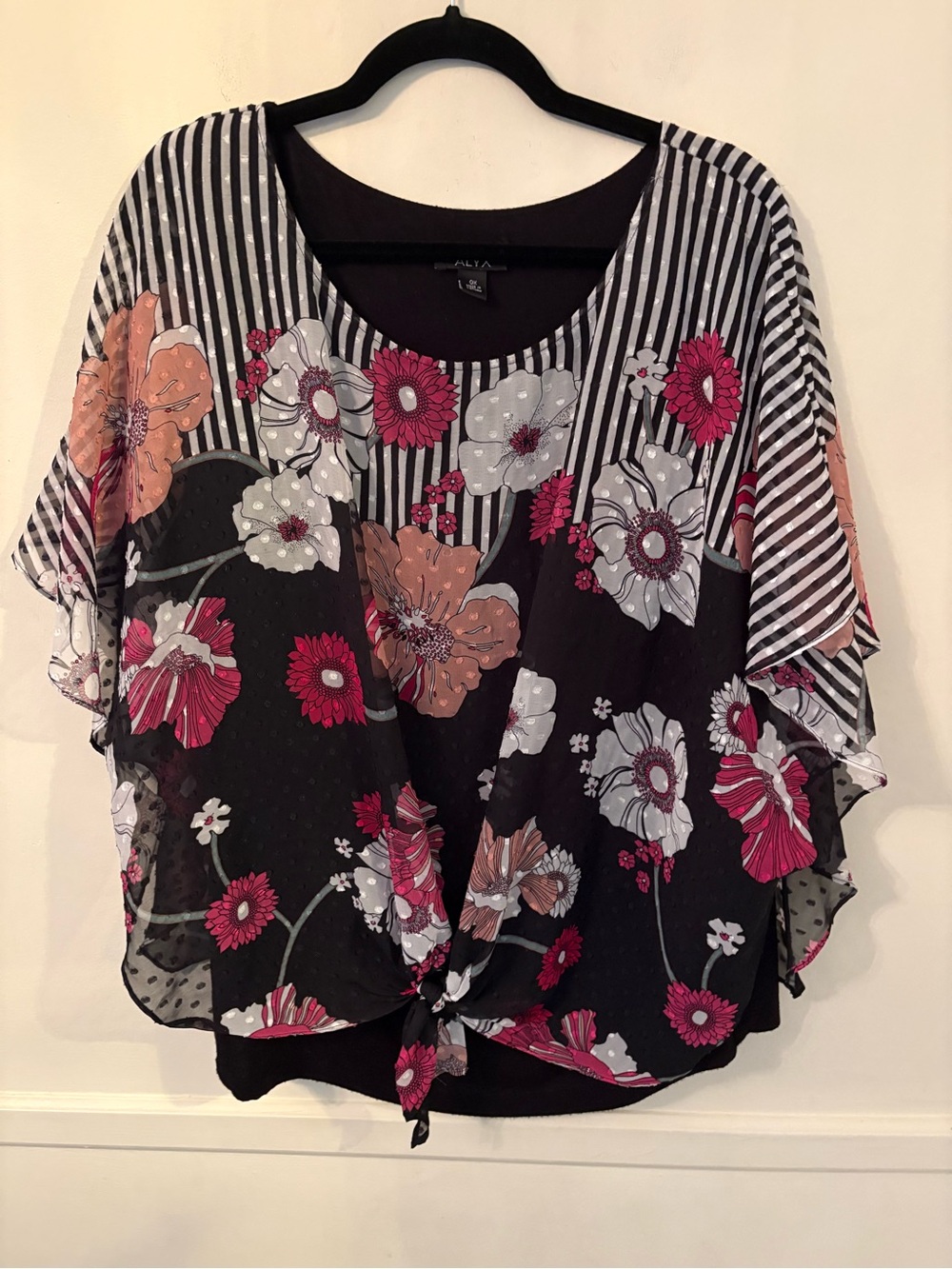 ALYX Flowy Floral Layered Tie Front Top Women Feminine Boho SZ 0X